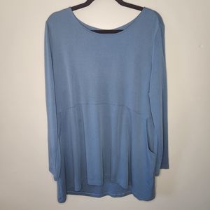 Soft Surroundings Long Sleeve Tunic Buttons Blue Pockets Soft Modal Blend XL EUC